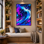 Peinture à l'huile abstraite et conceptuelle de graffitis présentant des marques abstraites superposées, une texture et un mouvement pictural expressif dans une palette bleue.