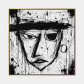 Graffiti-Porträt- und Figurenölgemälde mit einer ausdrucksstarken Figur oder einem Porträt mit malerischen Details in einer Schwarz-Weiß-Palette.
