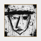 Graffiti-Porträt- und Figurenölgemälde mit einer ausdrucksstarken Figur oder einem Porträt mit malerischen Details in einer Schwarz-Weiß-Palette.