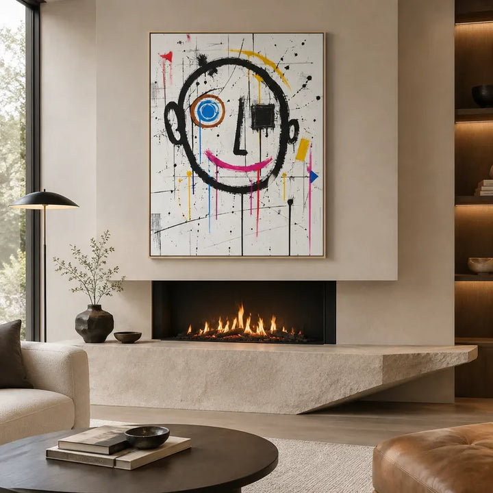 Pittura a olio astratta e concettuale di graffiti con segni astratti stratificati, consistenza e movimento pittorico espressivo.