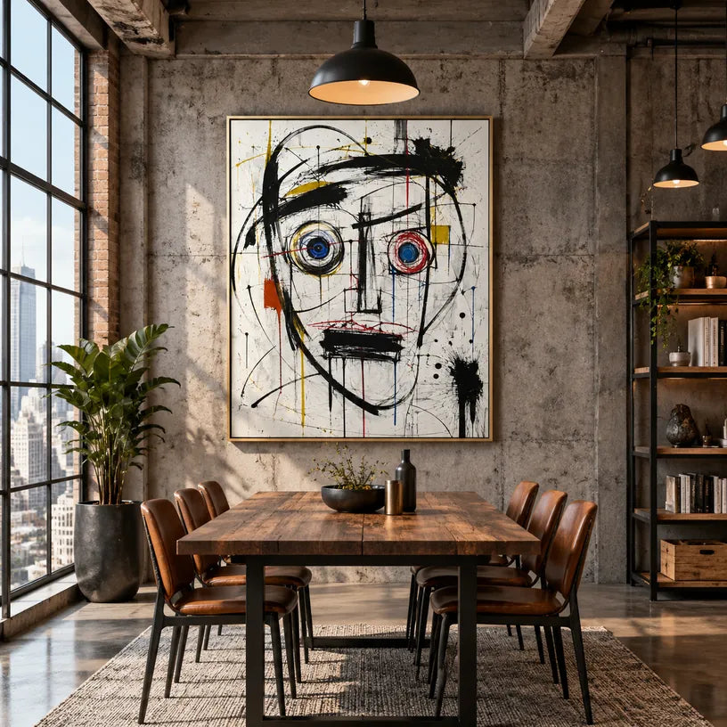Graffiti-Porträt- und Figurenölgemälde mit einer ausdrucksstarken Figur oder einem Porträt mit malerischen Details in einer Schwarz-Weiß-Palette.