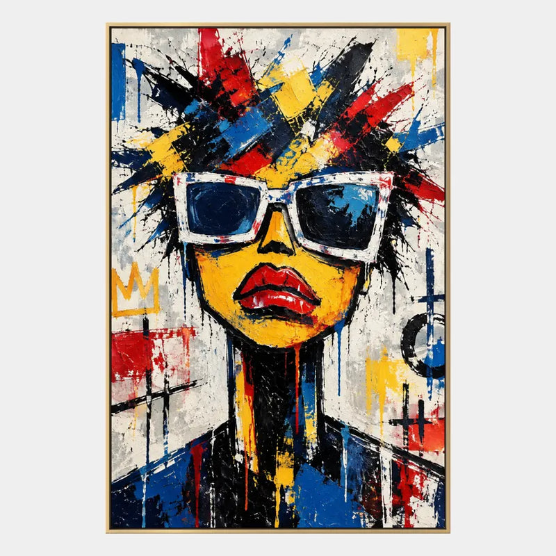 Ritrattistica di graffiti e pittura a olio con figure espressive o ritratti resi con dettagli pittorici.