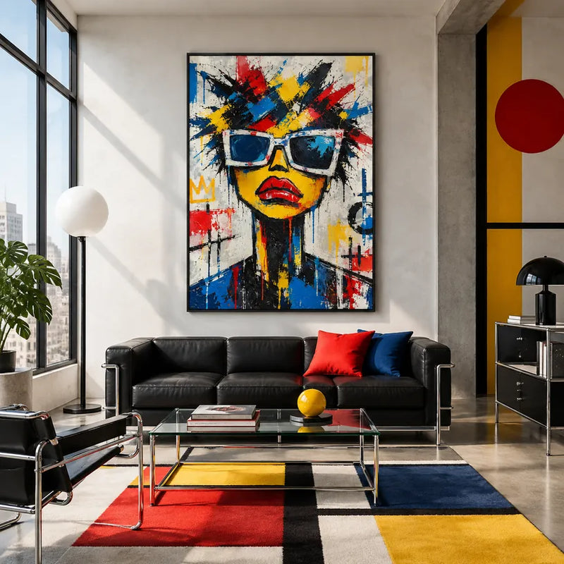 Ritrattistica di graffiti e pittura a olio con figure espressive o ritratti resi con dettagli pittorici.