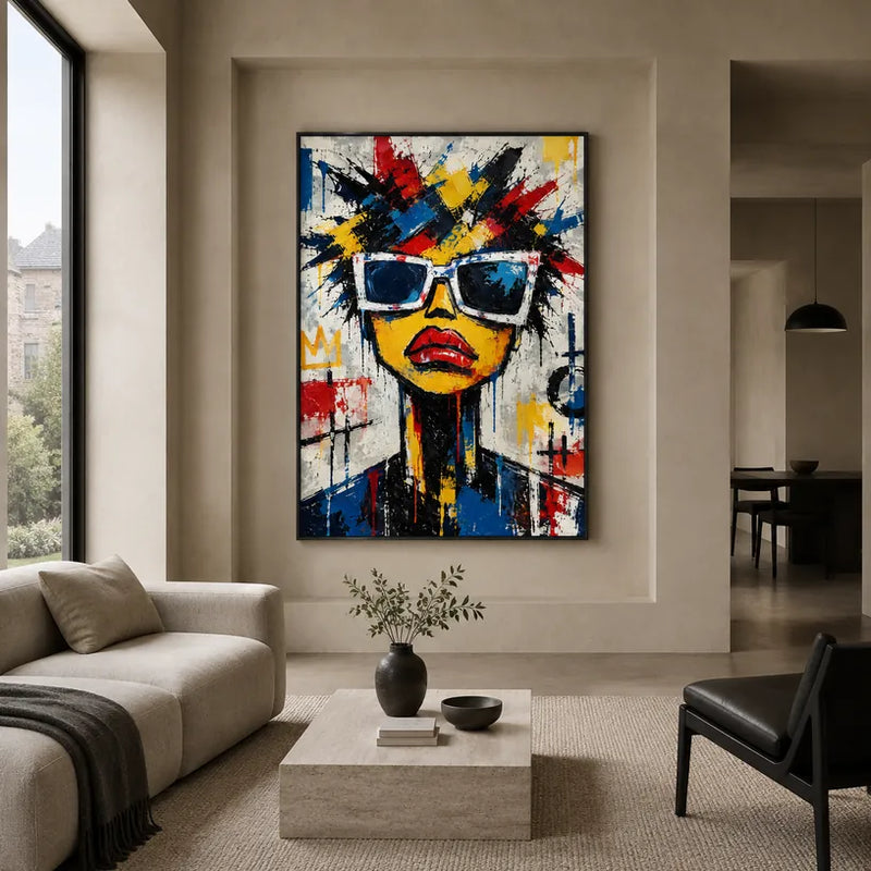 Ritrattistica di graffiti e pittura a olio con figure espressive o ritratti resi con dettagli pittorici.