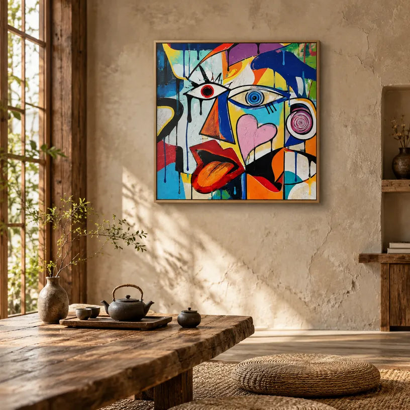 Ritrattistica di graffiti e pittura a olio con figure espressive o ritratti resi con dettagli pittorici.