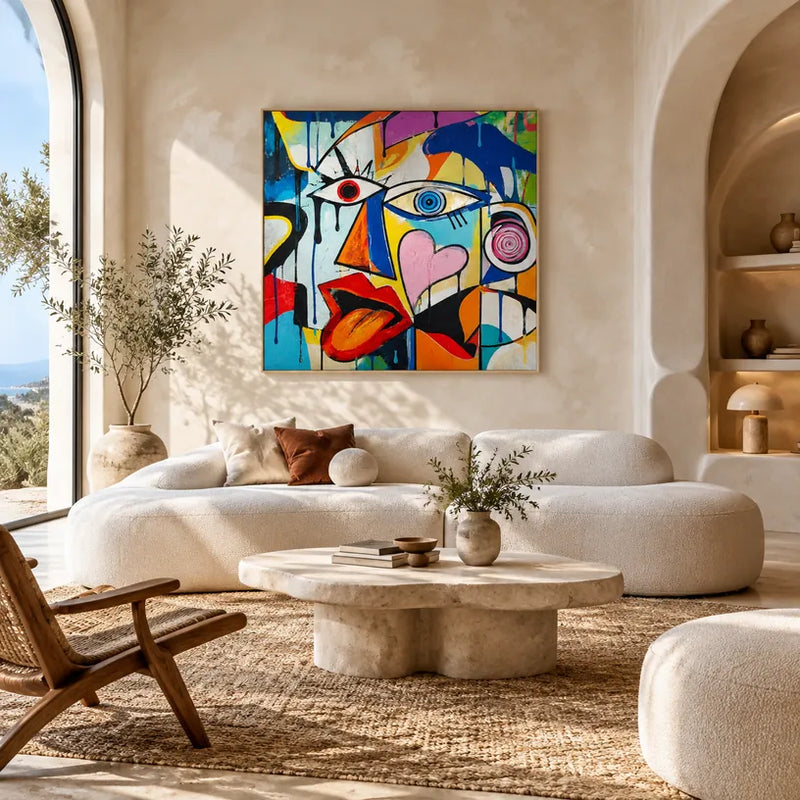 Ritrattistica di graffiti e pittura a olio con figure espressive o ritratti resi con dettagli pittorici.