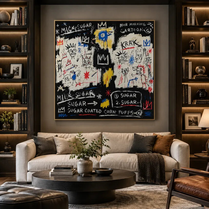 Peinture à l'huile de dessin animé graffiti présentant un sujet graphique ludique avec des détails picturaux vivants.