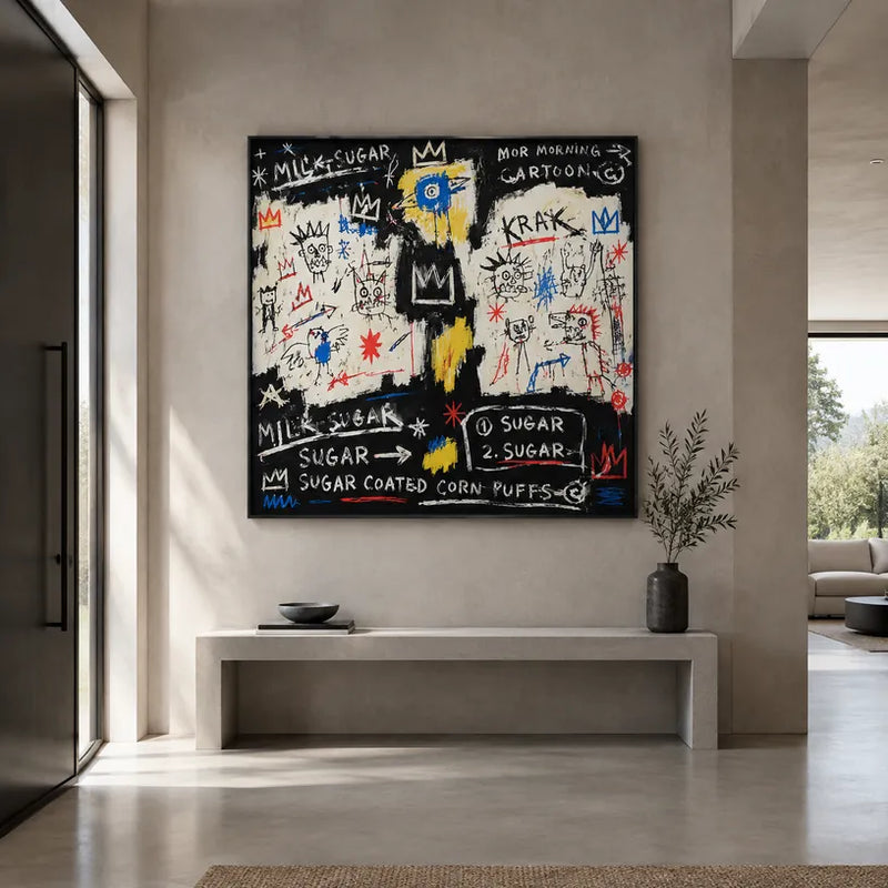 Pintura al óleo de dibujos animados de graffiti que presenta un tema gráfico divertido con detalles pictóricos animados.