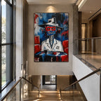 Graffiti-Porträt- und Figurenölgemälde mit einer ausdrucksstarken Figur oder einem Porträt mit malerischen Details in einer blauen Farbpalette.