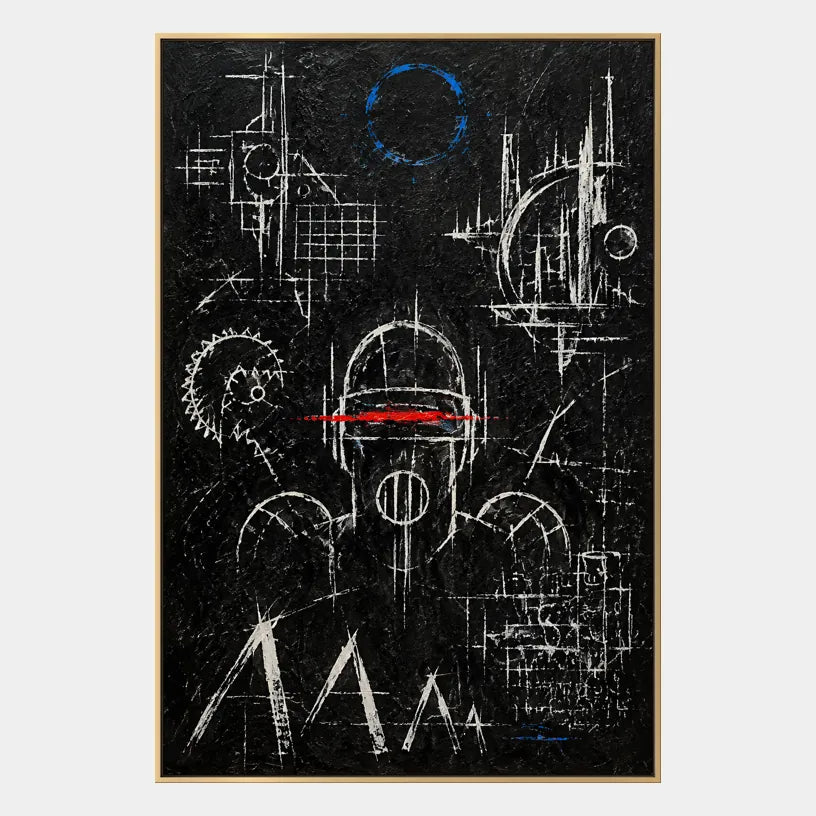 Pintura al óleo abstracta y conceptual de graffiti que presenta marcas abstractas en capas, textura y movimiento pictórico expresivo en una paleta de blanco y negro.