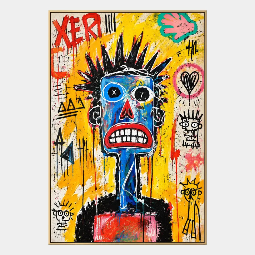 Graffiti-Porträt- und Figurenölgemälde mit einer ausdrucksstarken Figur oder einem Porträt mit malerischen Details in einer gelben Palette.