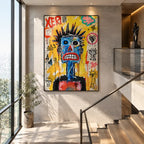 Graffiti-Porträt- und Figurenölgemälde mit einer ausdrucksstarken Figur oder einem Porträt mit malerischen Details in einer gelben Palette.