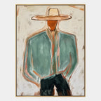 Mid-Century Modern portraiture & figure oil painting featuring an expressive figure or portrait rendered with painterly detail in a green palette.