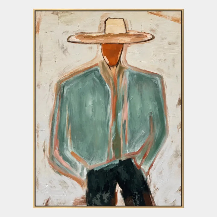 Mid-Century Modern portraiture & figure oil painting featuring an expressive figure or portrait rendered with painterly detail in a green palette.