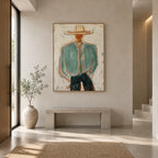 Mid-Century Modern portraiture & figure oil painting featuring an expressive figure or portrait rendered with painterly detail in a green palette.