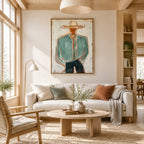 Mid-Century Modern portraiture & figure oil painting featuring an expressive figure or portrait rendered with painterly detail in a green palette.