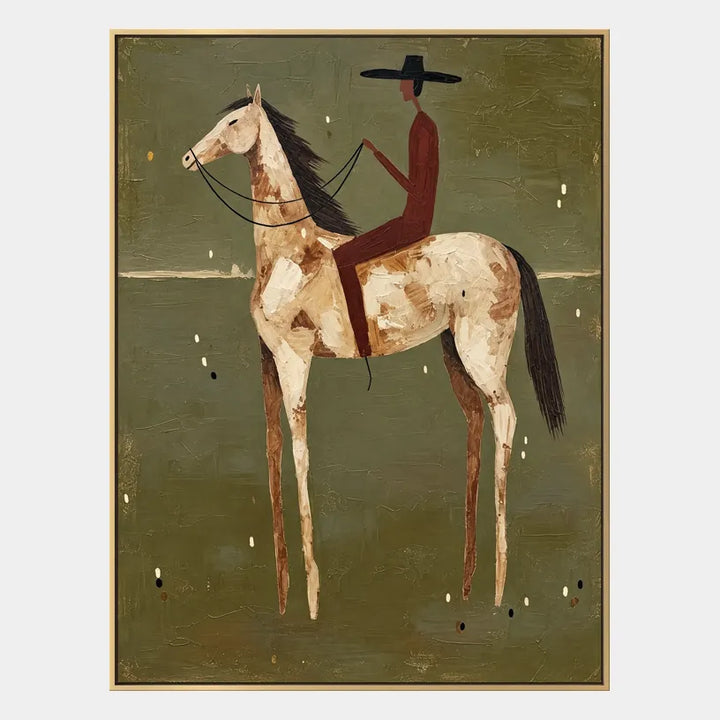Mid-Century Modern animals oil painting featuring an expressive animal subject rendered with visible brushwork in a green palette.