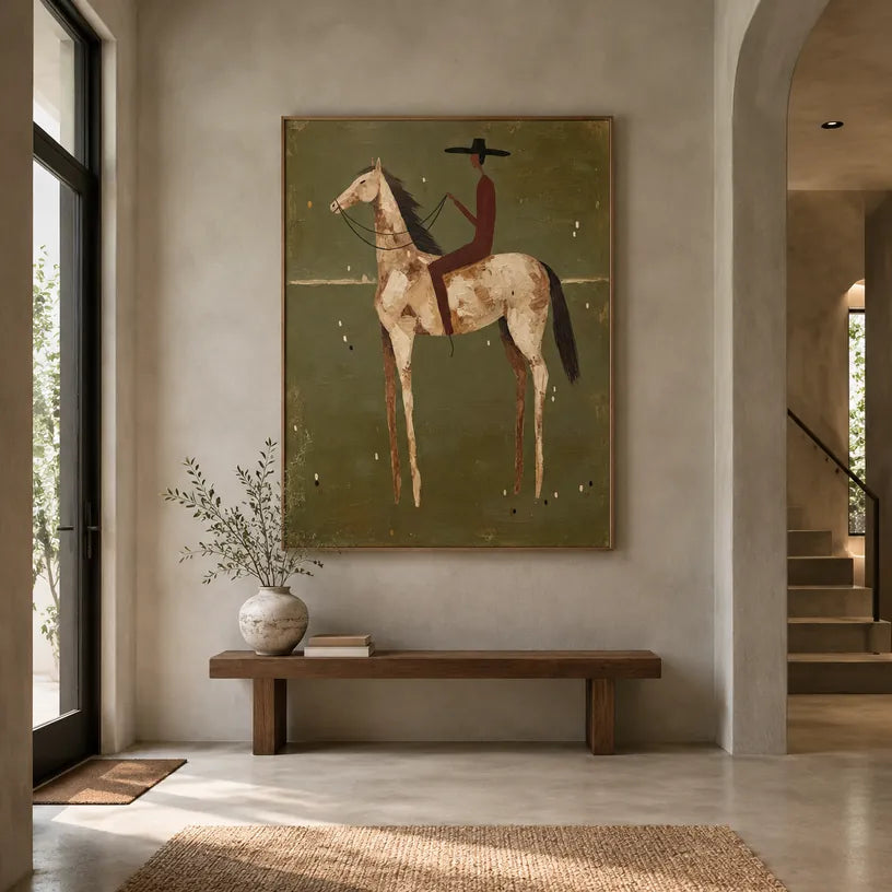 Mid-Century Modern animals oil painting featuring an expressive animal subject rendered with visible brushwork in a green palette.