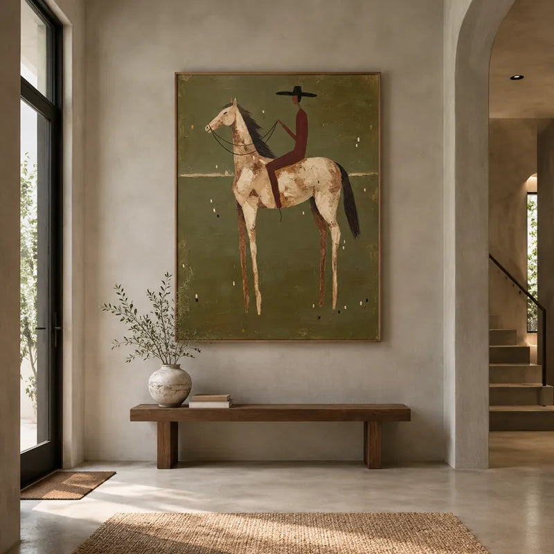 Mid-Century Modern animals oil painting featuring an expressive animal subject rendered with visible brushwork in a green palette.