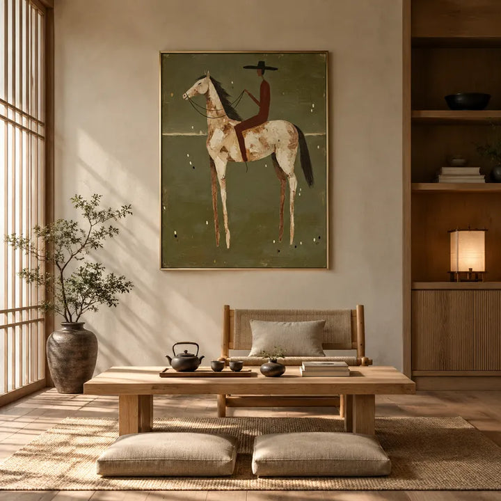 Mid-Century Modern animals oil painting featuring an expressive animal subject rendered with visible brushwork in a green palette.