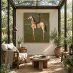 Mid-Century Modern animals oil painting featuring an expressive animal subject rendered with visible brushwork in a green palette.