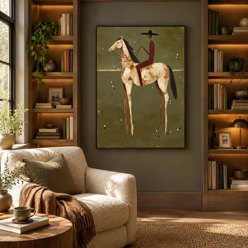 Mid-Century Modern animals oil painting featuring an expressive animal subject rendered with visible brushwork in a green palette.