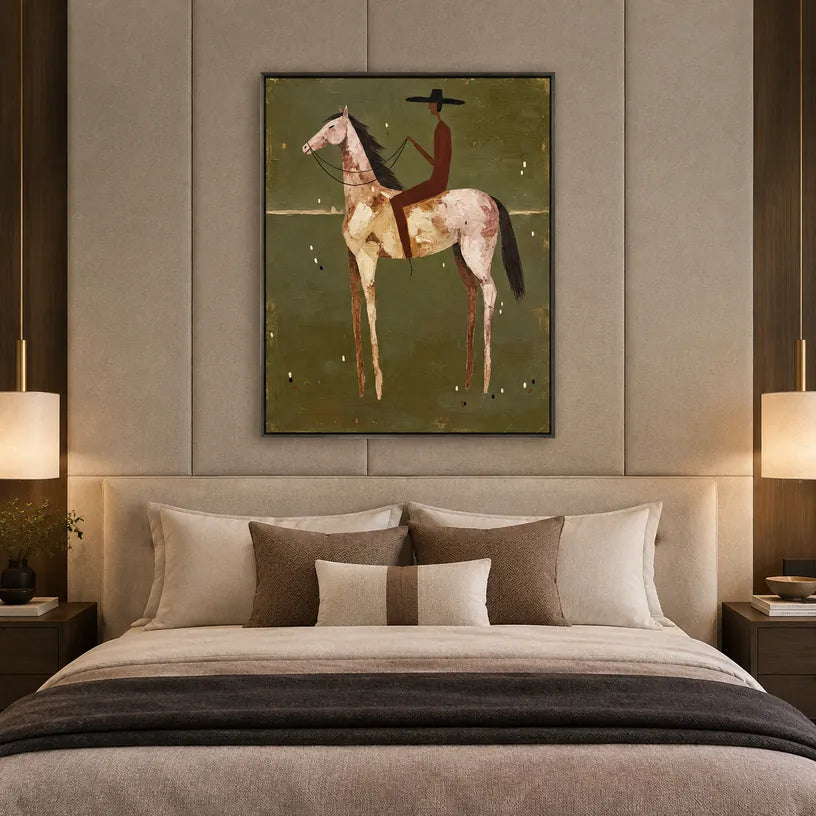 Mid-Century Modern animals oil painting featuring an expressive animal subject rendered with visible brushwork in a green palette.