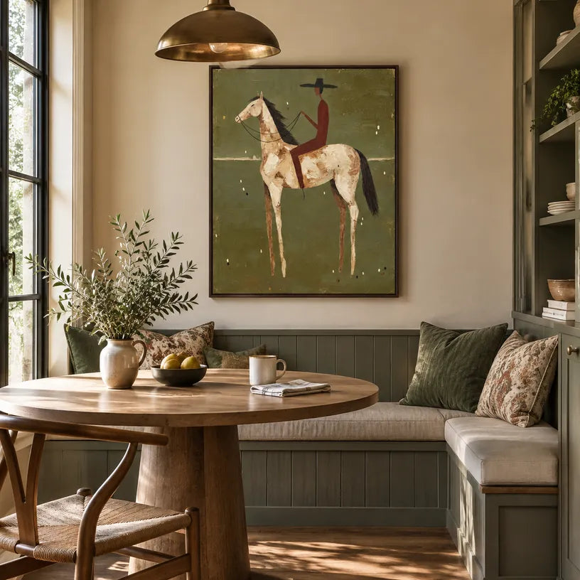 Mid-Century Modern animals oil painting featuring an expressive animal subject rendered with visible brushwork in a green palette.