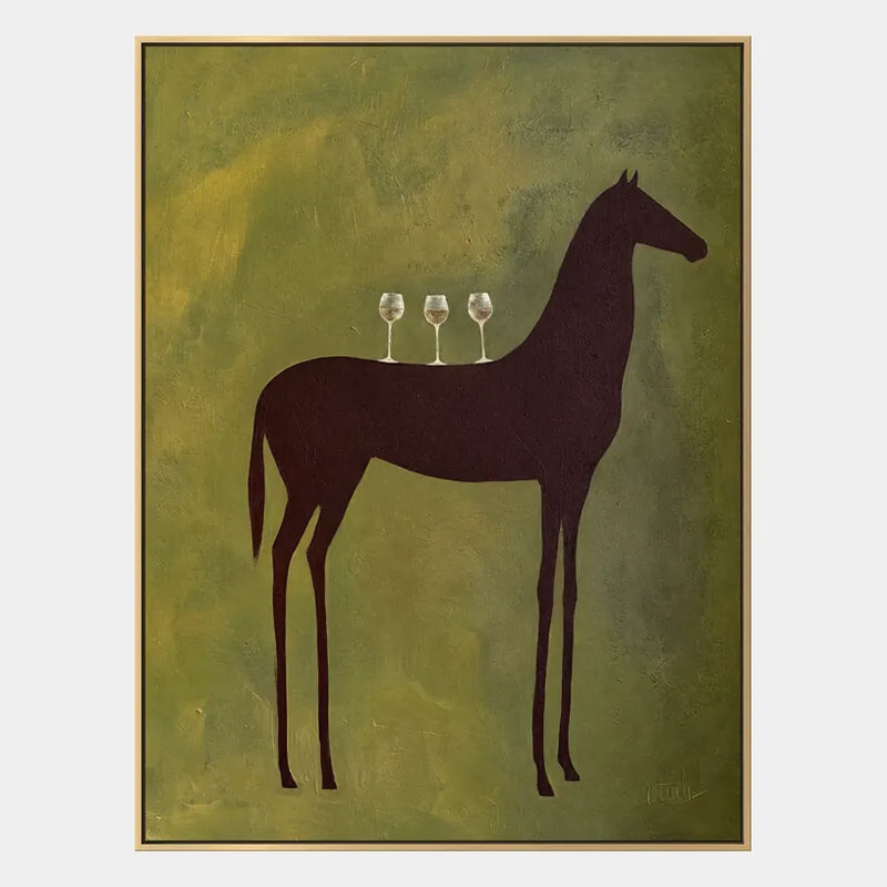 Mid-Century Modern animals oil painting featuring an expressive animal subject rendered with visible brushwork in a green palette.