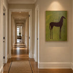 Mid-Century Modern animals oil painting featuring an expressive animal subject rendered with visible brushwork in a green palette.