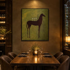 Mid-Century Modern animals oil painting featuring an expressive animal subject rendered with visible brushwork in a green palette.