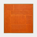 Pittura a olio minimalista astratta e concettuale con segni astratti stratificati, consistenza e movimento pittorico espressivo in una tavolozza arancione.