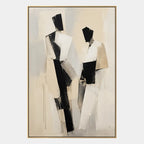 Minimalist portraiture & figure oil painting showing a stylized figure or portrait with expressive painterly shapes in a beige palette.