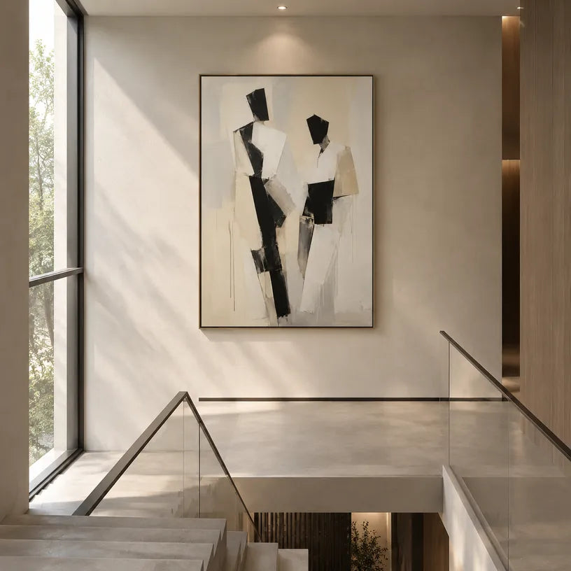 Minimalist portraiture & figure oil painting showing a stylized figure or portrait with expressive painterly shapes in a beige palette.