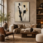 Minimalist portraiture & figure oil painting showing a stylized figure or portrait with expressive painterly shapes in a beige palette.