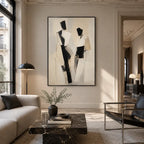 Minimalist portraiture & figure oil painting showing a stylized figure or portrait with expressive painterly shapes in a beige palette.