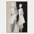 Minimalistisches Porträt- und Figurenölgemälde mit einer ausdrucksstarken Figur oder einem Porträt mit malerischen Details in einer Schwarz-Weiß-Palette.