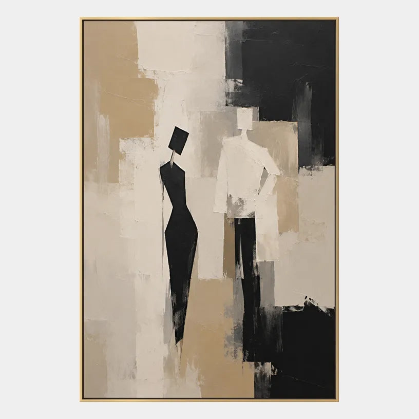 Minimalist portraiture & figure oil painting showing a stylized figure or portrait with expressive painterly shapes in a brown palette.