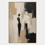 Minimalist portraiture & figure oil painting showing a stylized figure or portrait with expressive painterly shapes in a brown palette.