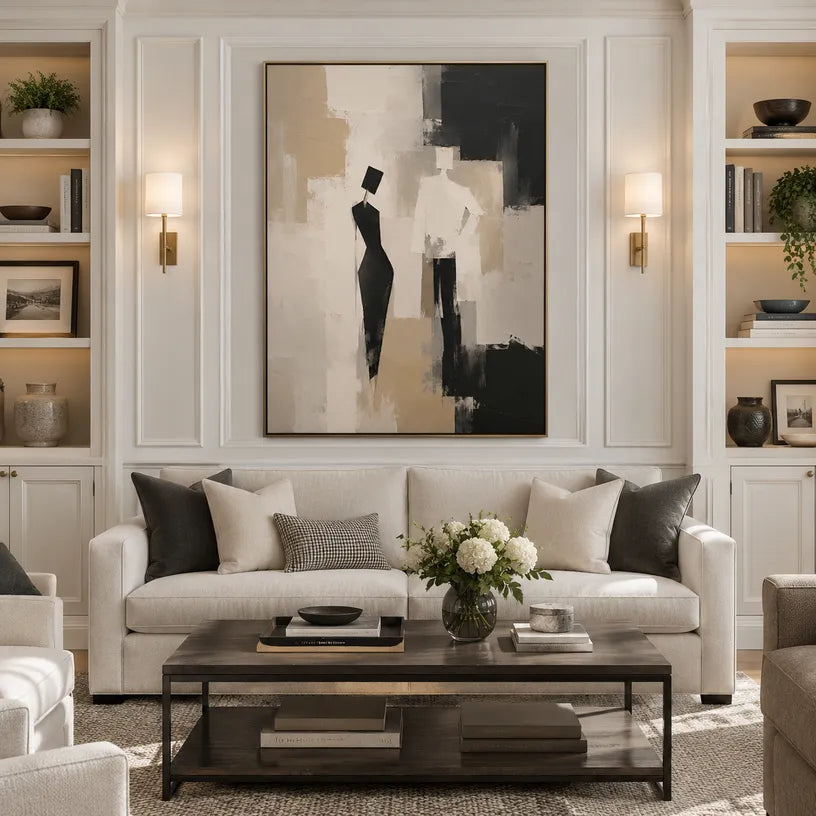 Minimalist portraiture & figure oil painting showing a stylized figure or portrait with expressive painterly shapes in a brown palette.