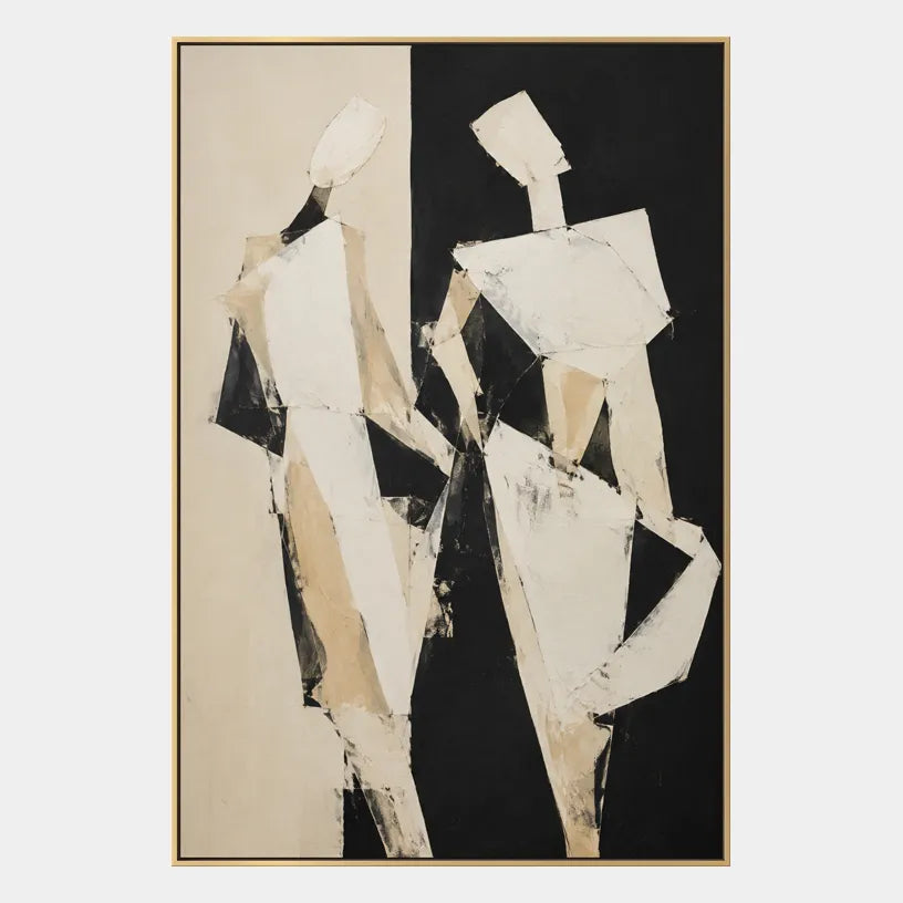 Minimalist portraiture & figure oil painting showing a stylized figure or portrait with expressive painterly shapes in a beige palette.