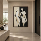 Minimalist portraiture & figure oil painting showing a stylized figure or portrait with expressive painterly shapes in a beige palette.