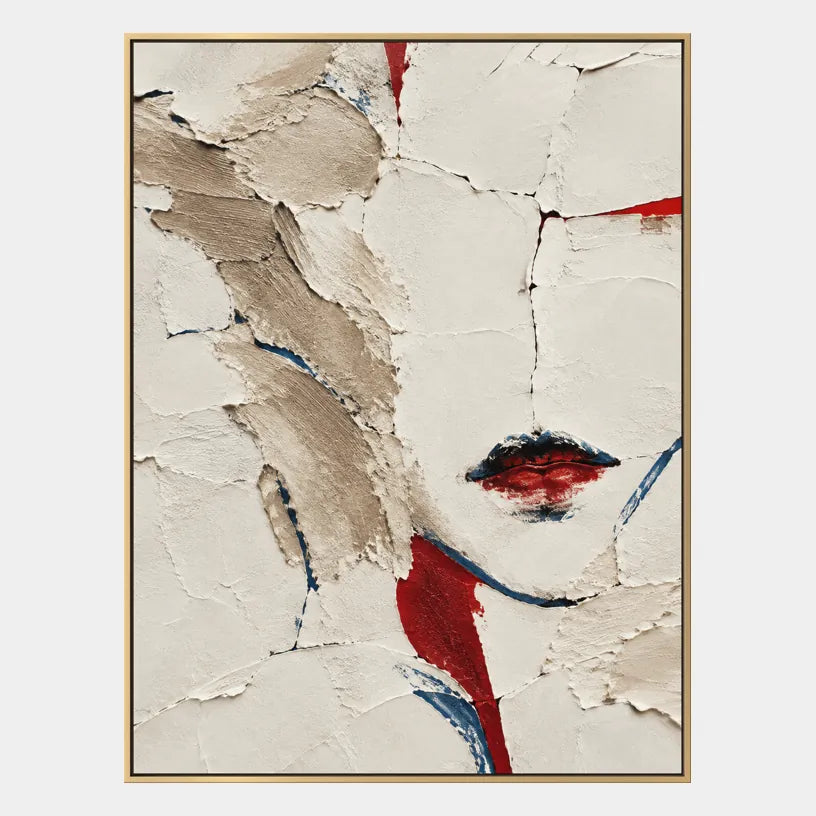 Retrato minimalista y pintura al óleo de figuras que presentan una figura o un retrato expresivo con detalles pictóricos en una paleta beige.