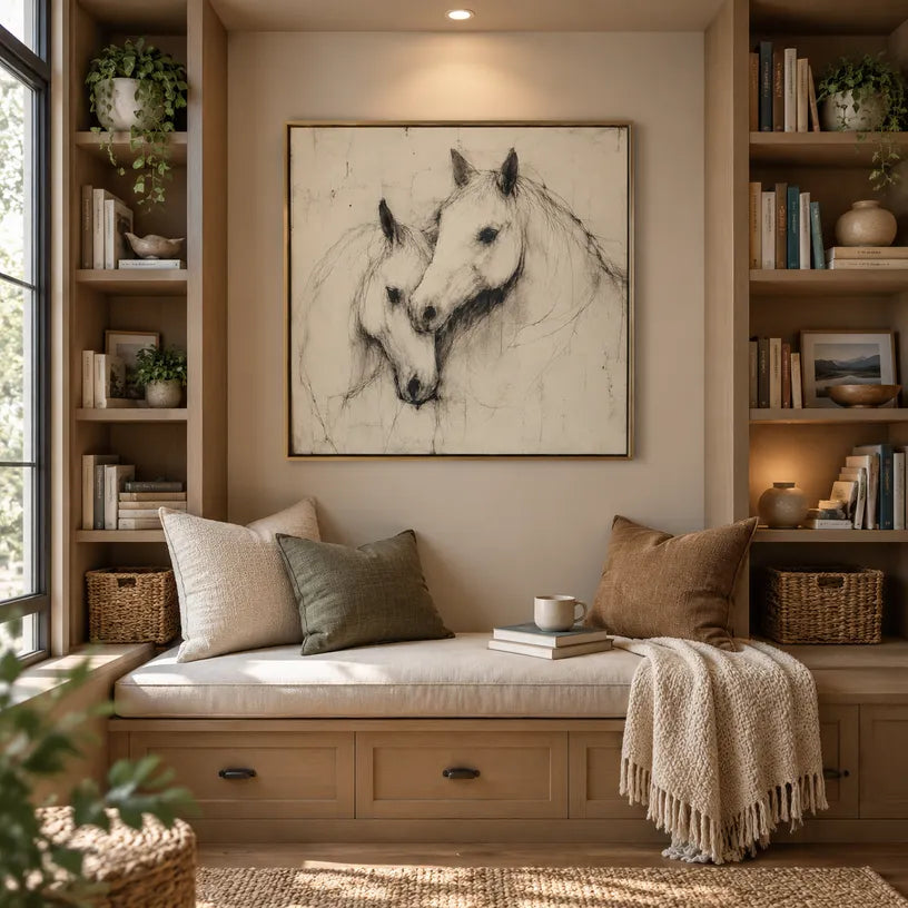 Minimalist animals oil painting showing an expressive animal subject rendered with visible brushwork in a beige palette.