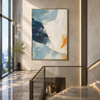 Minimalist abstract & conceptual oil painting featuring layered abstract marks, texture and expressive painterly movement in a blue palette.