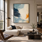 Minimalist abstract & conceptual oil painting featuring layered abstract marks, texture and expressive painterly movement in a blue palette.