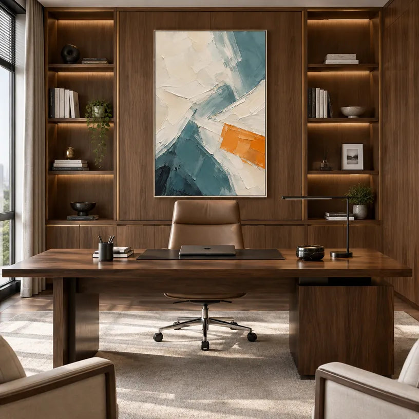 Minimalist abstract & conceptual oil painting featuring layered abstract marks, texture and expressive painterly movement in a beige palette.