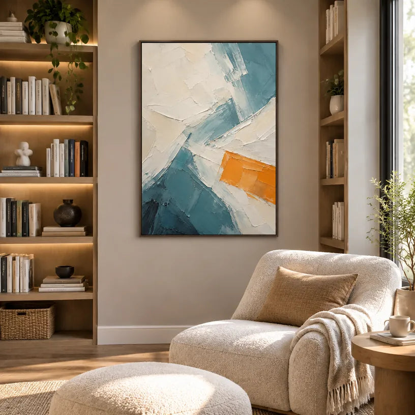 Minimalist abstract & conceptual oil painting featuring layered abstract marks, texture and expressive painterly movement in a beige palette.