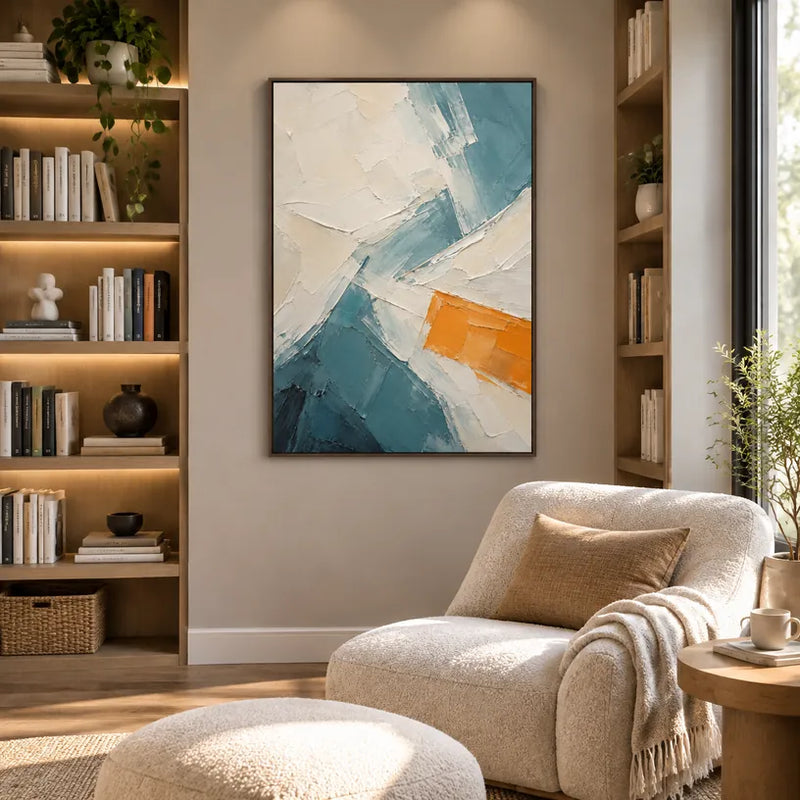 Minimalist abstract & conceptual oil painting featuring layered abstract marks, texture and expressive painterly movement in a beige palette.
