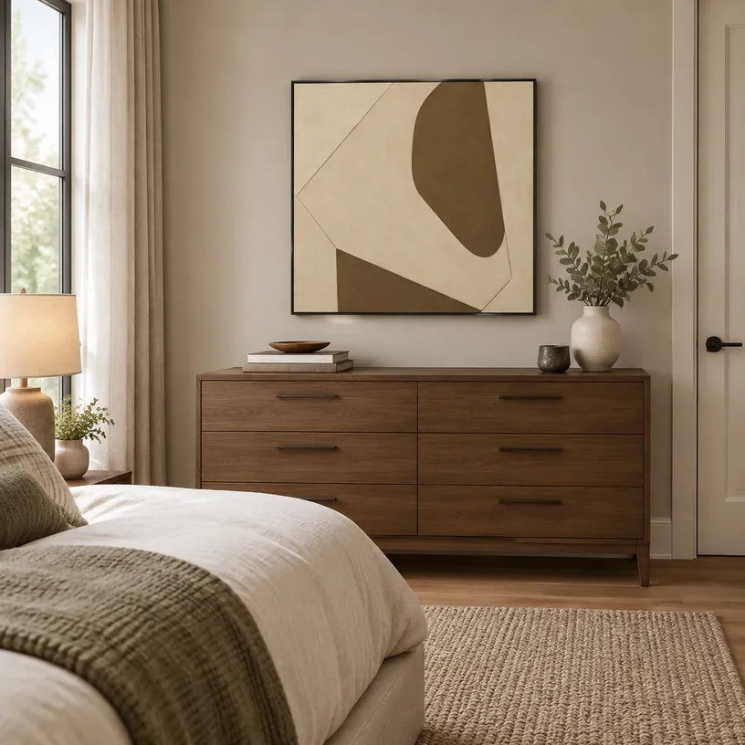 Minimalistisches abstraktes und konzeptuelles Ölgemälde mit geschichteten abstrakten Zeichen, Textur und ausdrucksstarker malerischer Bewegung in einer Beige-Palette.